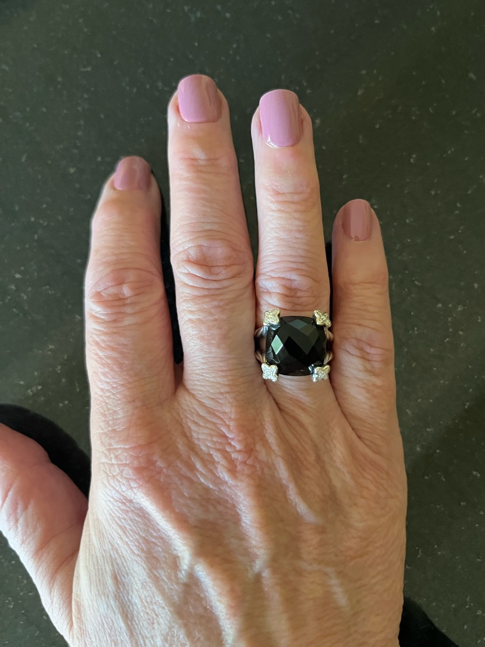 David Yurman 15mm Black Onyx Cushion On Point Ring Size 7 - Picture 8 of 8